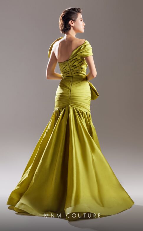 MNM Couture G1542 High Slit One Shoulder Pleated Dress