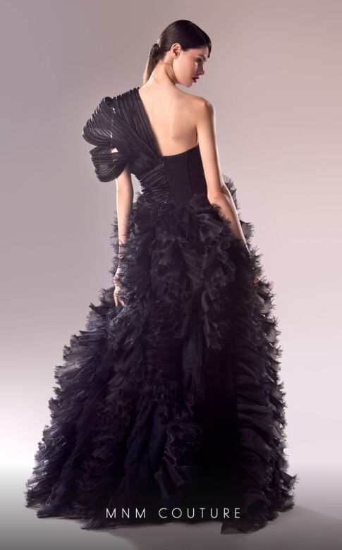 MNM Couture G1600 Ruffle Skirt One Shoulder Dress