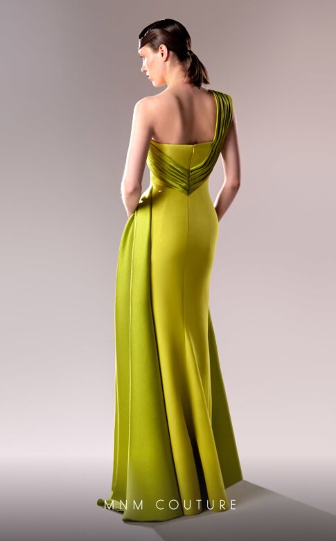 MNM Couture G1606 High Slit One Shoulder Pleated Dress