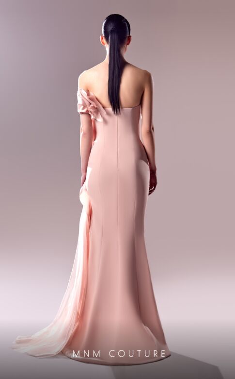 MNM Couture G1622 One Sleeve Side Tail Ruffle Dress