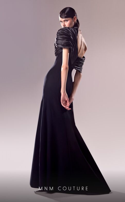 MNM Couture G1626 Pleated Neckline Embellished Dress