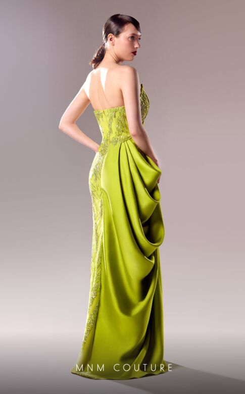 MNM Couture G1630 High Slit Strapless Draped Dress