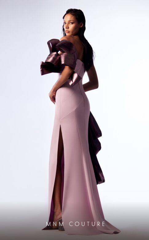 MNM Couture G1713 Side Drape Asymmetric Neck Dress