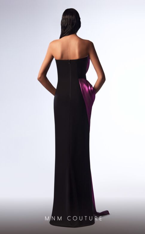 MNM Couture G1730 High Slit Strapless Metallic Dress