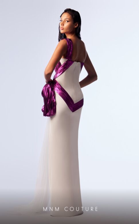 MNM Couture G1741 Side Bow Tail One Shoulder Dress