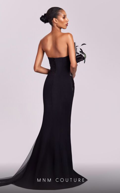 MNM Couture G1800 Ruffle Neck Sheer Overskirt Dress