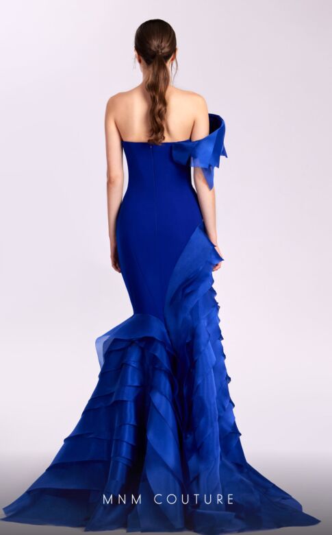 MNM Couture G1810 Layered Sleeve Asymmetric Off-The-Shoulder Dress
