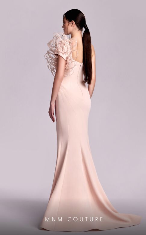 MNM Couture G1821 Beaded Cap Sleeve Asymmetric Neck Dress