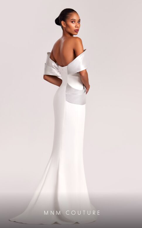MNM Couture G1841 Asymmetric Draped Off-The-Shoulder Dress