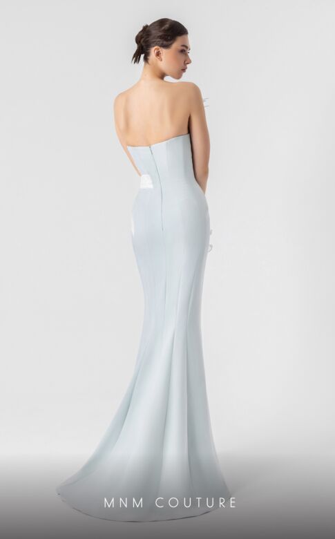 MNM Couture G1904 Feather Neck Strapless Ruched Bodice Dress