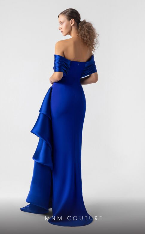 MNM Couture G1905 Side Overskirt Layered Off-The-Shoulder Dress