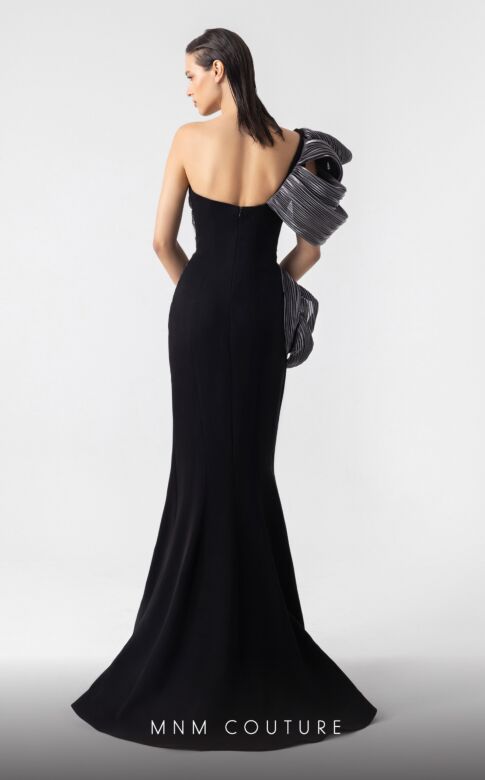 MNM Couture G1913 Ruffle One-Shoulder Asymmetric Neck Dress
