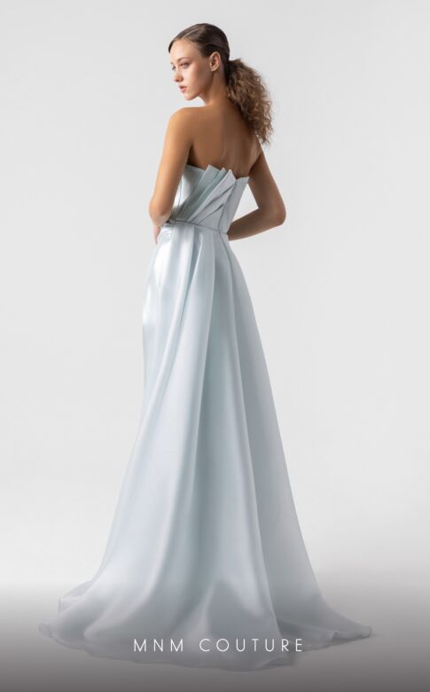 MNM Couture G1923 Side Slit Pleated Strapless Dress