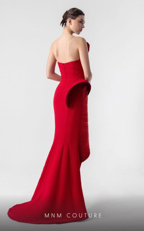 MNM Couture G1924 Strapless Asymmetric Neck Pleated Dress