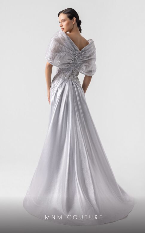 MNM Couture G1939 Off-The-Shoulder Plunging Neck Overskirt Dress