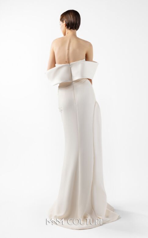 MNM Couture G2007 Off The Shoulder Side Drape High Slit Slim Dress