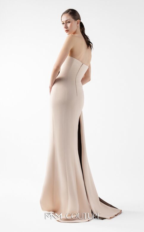 MNM Couture G2011 Side Overskirt Asymmetric Neck Fitted Dress