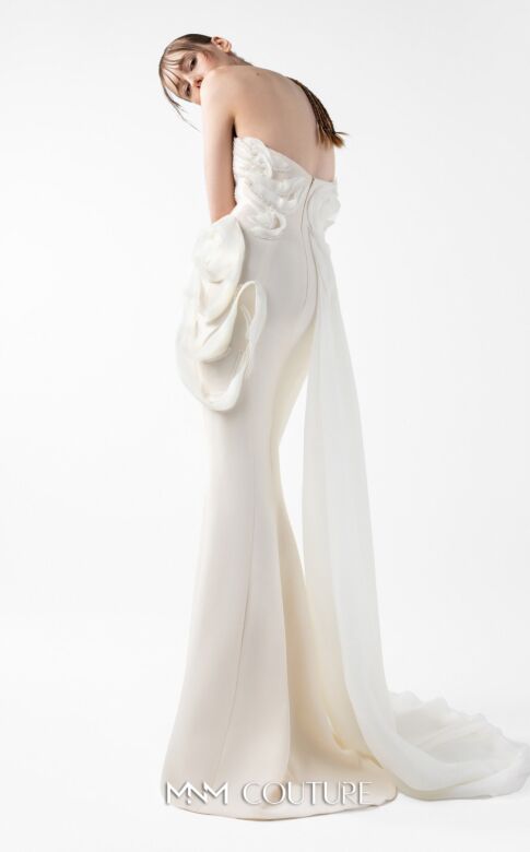 MNM Couture G2015 Pearl-Beaded Organza Overskirt Dress
