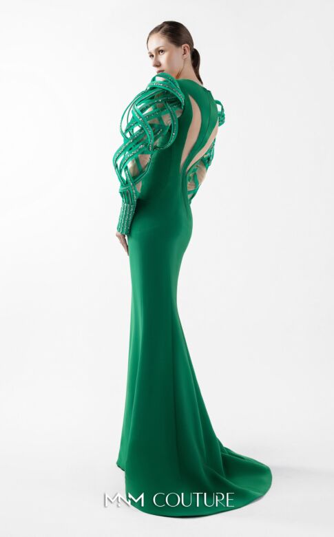 MNM Couture G2017 Illusion Sleeve Slim-Flare Dress