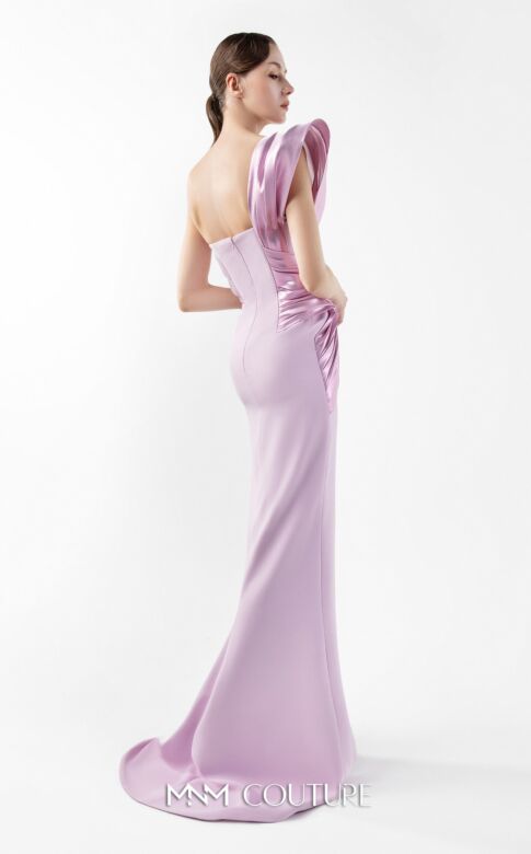 MNM Couture G2025 Asymmetric Neck Side Slit Fitted Dress