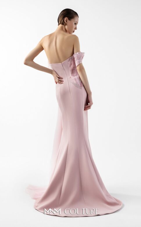 MNM Couture G2031 Side Streamer Off-The-Shoulder Pink Dress