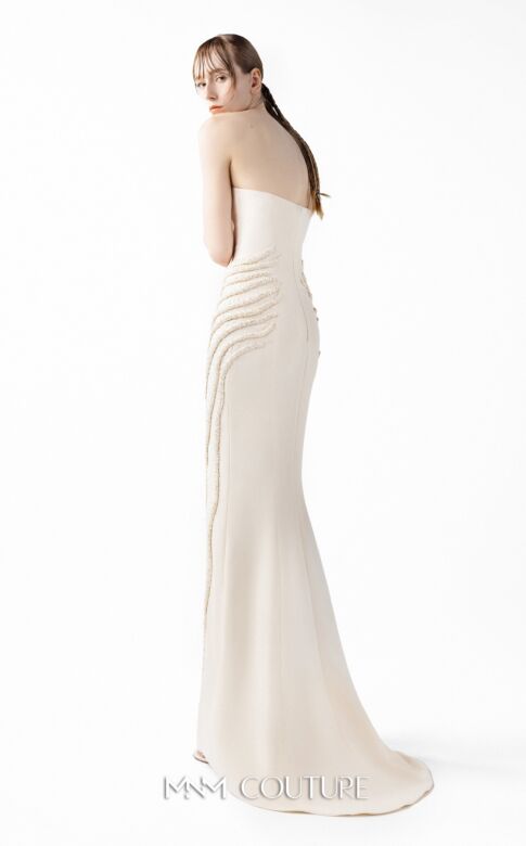 MNM Couture G2032 Slim-Flare Peaked Neck Corset Dress