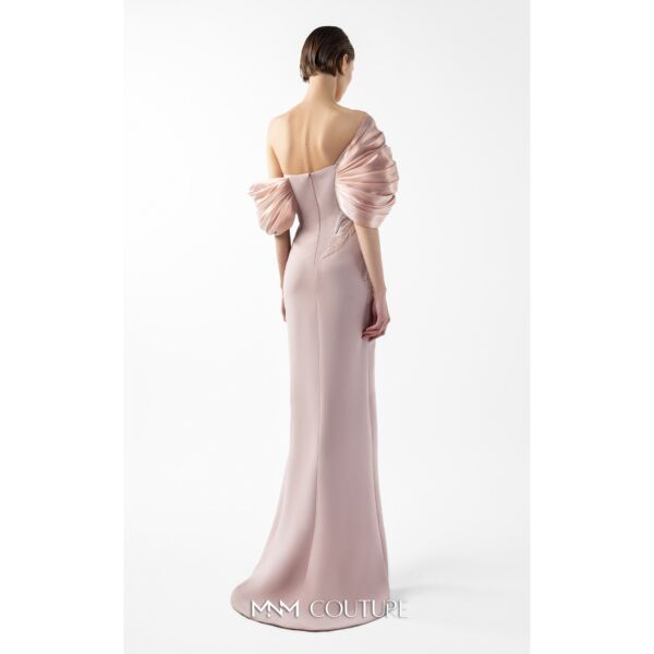 MNM Couture G2034 Side Slit Draped Sleeve Powder Dress