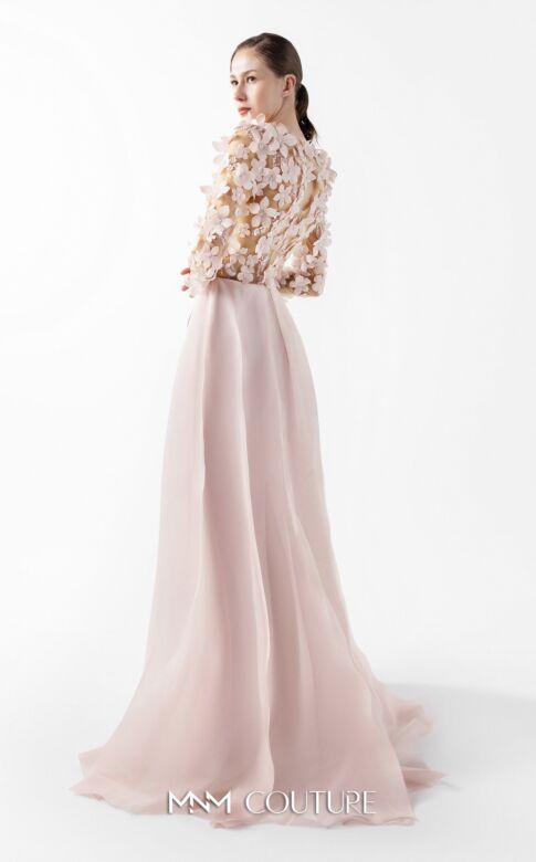 MNM Couture G2035 Long Sleeve Jewel Neck Pink Dress