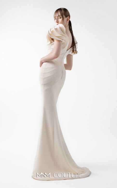 MNM Couture G2039 V-Neck Ruffle Sleeve Slim Dress