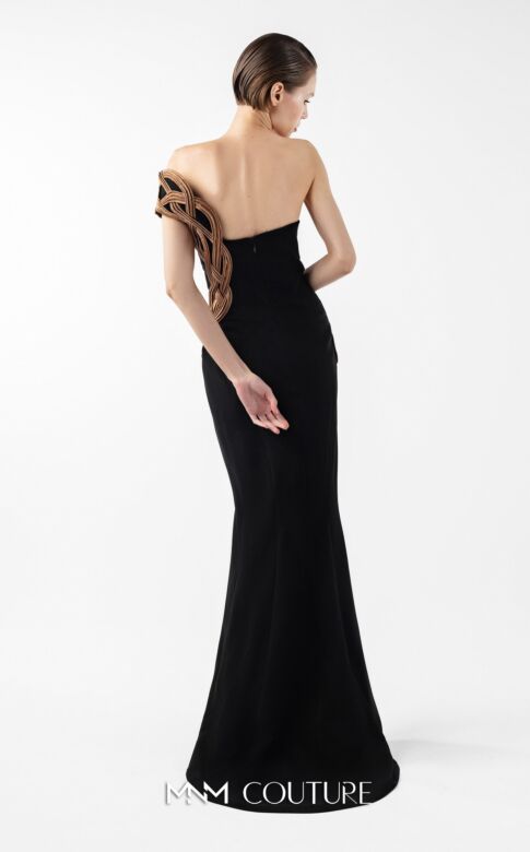 MNM Couture G2043 Asymmetric Neck High Slit Fitted Dress