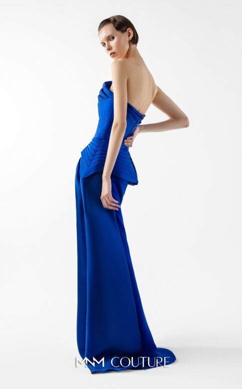 MNM Couture G2044 Side Slit Peplum Waist Crepe Dress