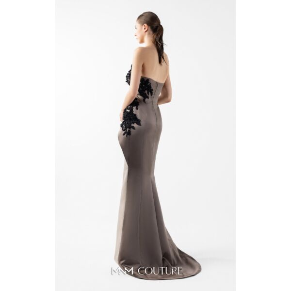 MNM Couture G2045 Strapless Peplum Fitted Brown Dress