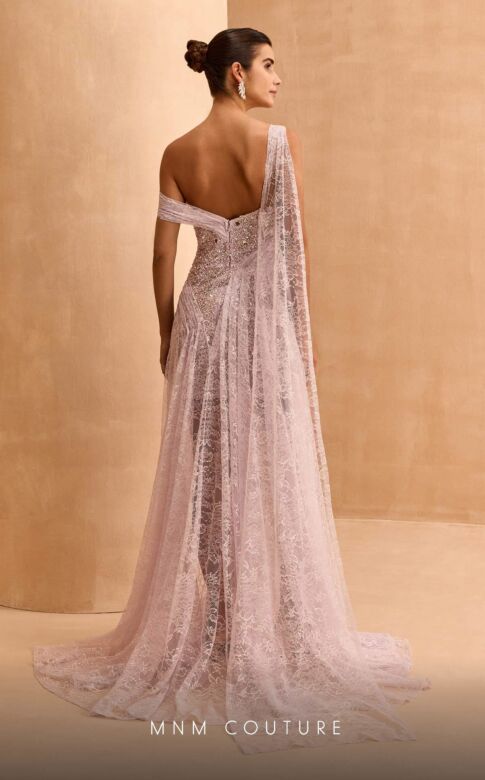 MNM Couture JP0001 Mismatched Straps Long Overskirt Dress