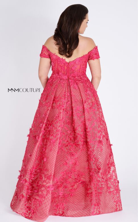 MNM Couture K3496 Pleated Skirt Off-The-Shoulder Lace Dress