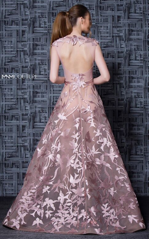 MNM Couture K3614 Illusion Neck Cutout Back Embroidered Dress