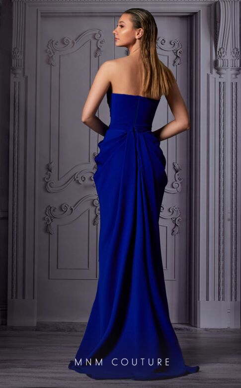 MNM Couture K3854 Center Slit Asymmetric Neckline Dress