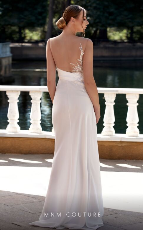 MNM Couture K3937 Illusion Top High Slit Embellished Dress