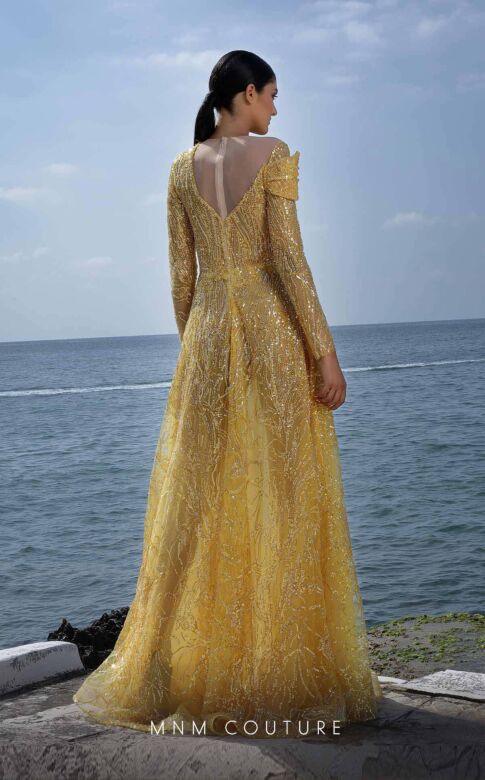 MNM Couture K4004 Illusion Cutout Long Sleeve Embellished Dress