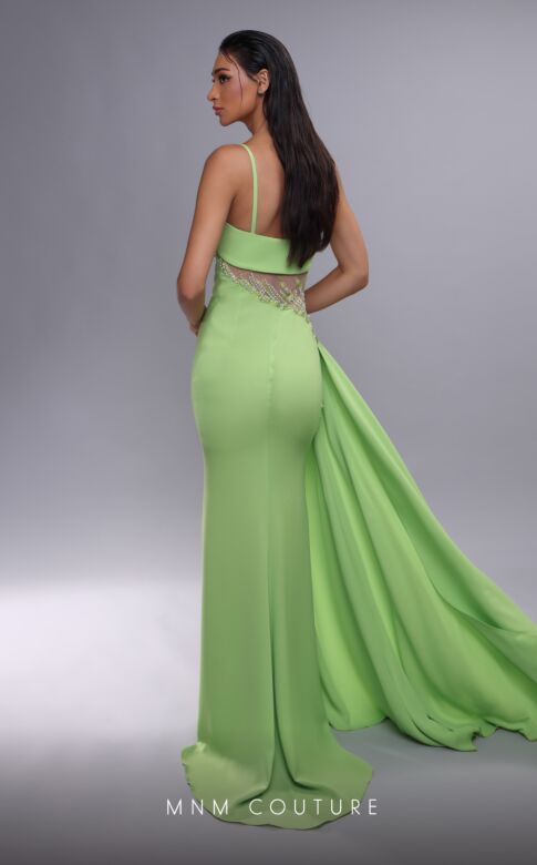 MNM Couture K4081 Illusion Top Side Tail Spaghetti Straps Dress