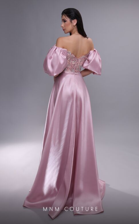 MNM Couture K4094 Embellished Back Puff Sleeve Floral Dress
