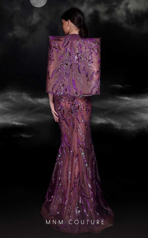 MNM Couture K4101 Bolero Jacket Illusion Neckline Embellished Dress