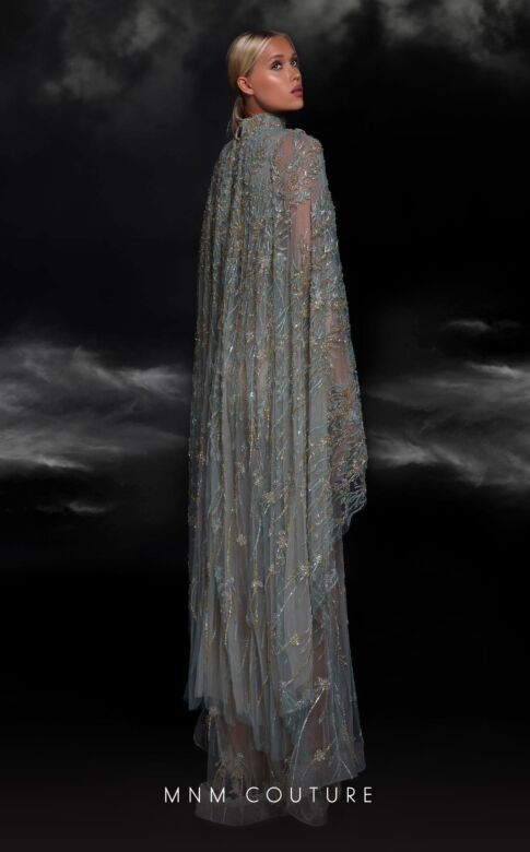 MNM Couture K4119 Cape Sleeve High Neck Illusion Dress