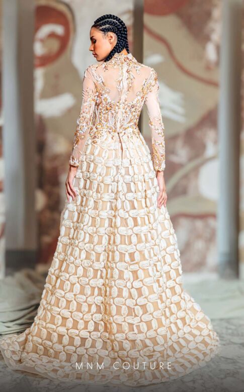 MNM Couture K4149 Long Overskirt High Neck Embroidered Dress