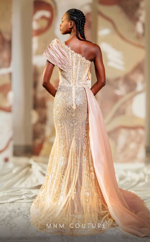 MNM Couture K4151 Side Tail One Shoulder Embellished Dress