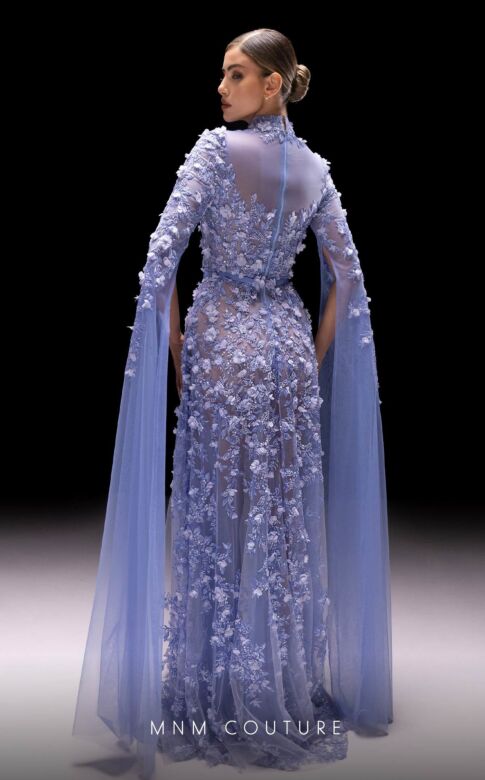 MNM Couture K4236 Floor-Length Sleeves 3D Floral Dress