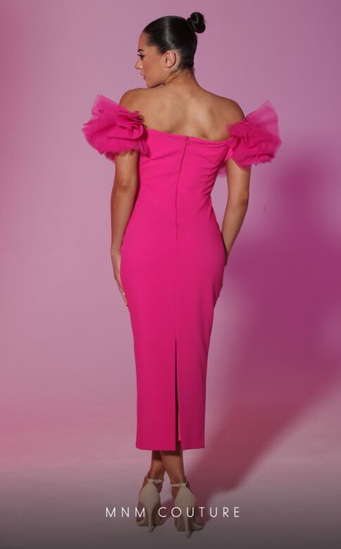 MNM Couture V6708 Ruffle Sleeve Off The Shoulder Dress