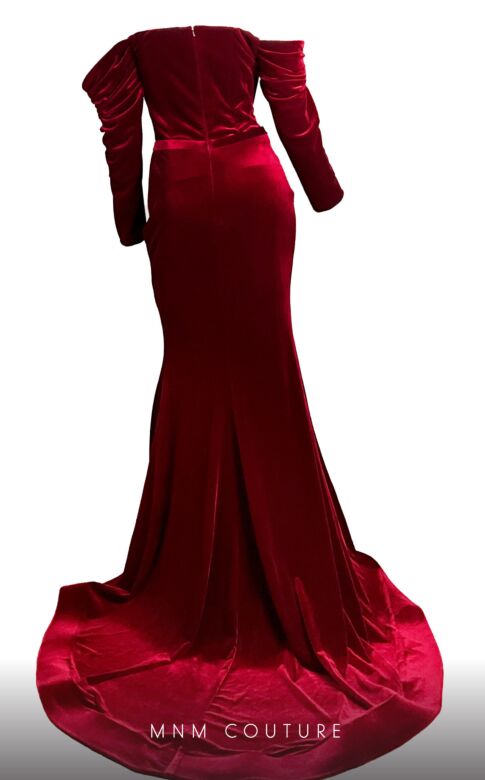 MNM Couture N0230A Sweetheart Neck Long Sleeve Off-The-Shoulder Dress