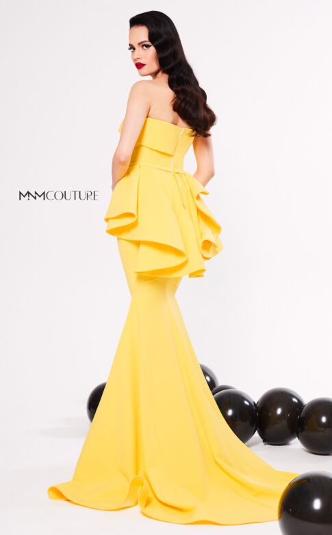 MNM Couture N0325 Back Peplum Collared Strapless Dress