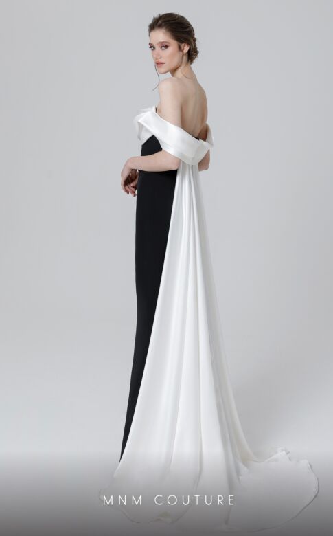 MNM Couture N0456 Watteau Train Off The Shoulder Dress