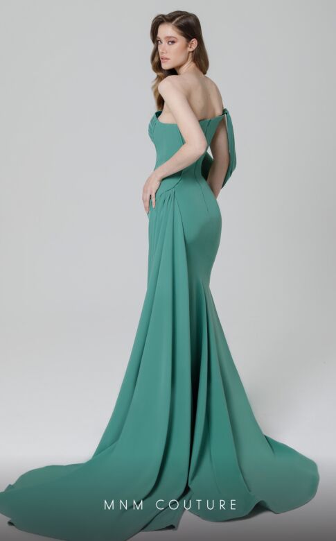 MNM Couture N0473 Side Tail High Slit One Sleeve Dress